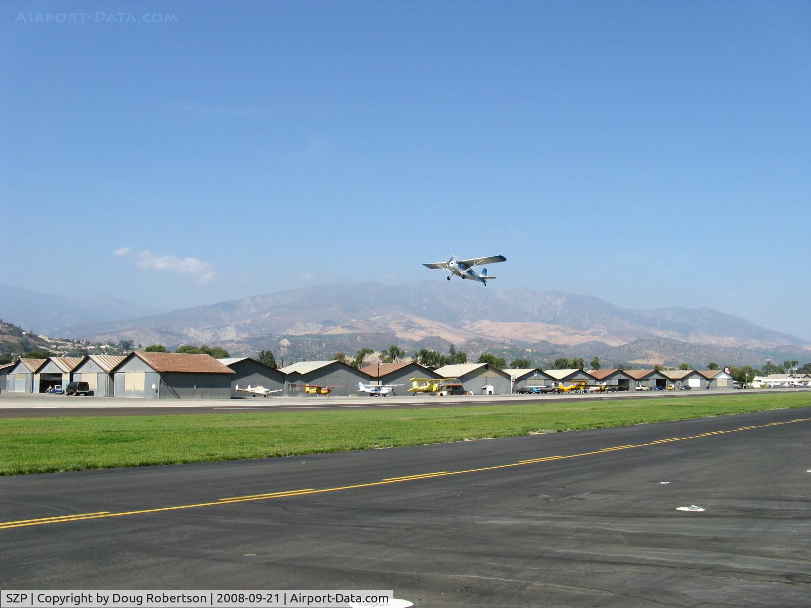 Santa Paula Airport (SZP) - This Bellanca 7ECA Citabria workhorse rental trainer on takeoff climb flies daily.