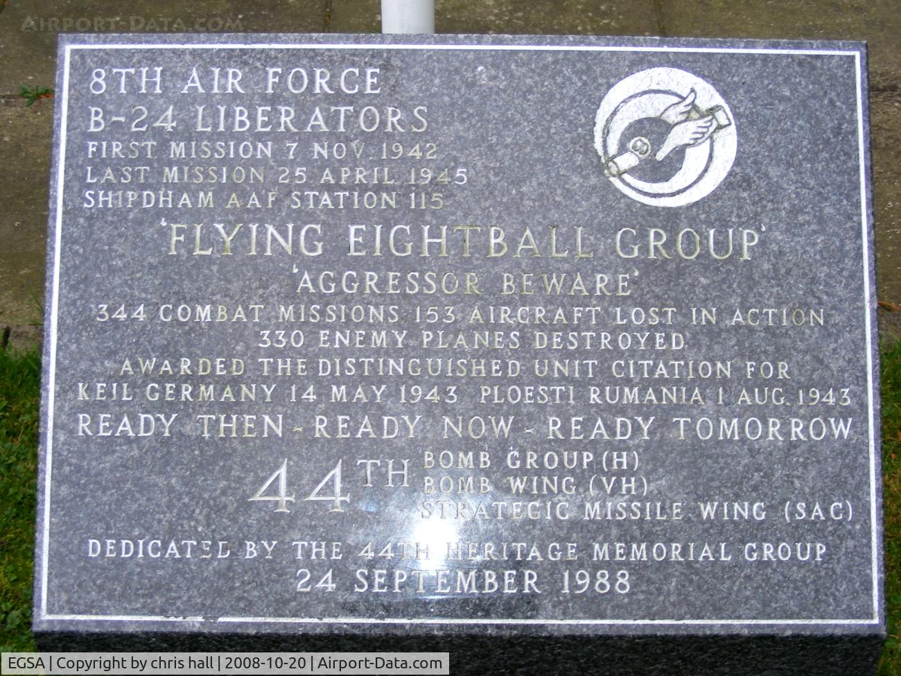 Shipdham Airport, Shipdham, England United Kingdom (EGSA) - Memorial at Shipdham for the 