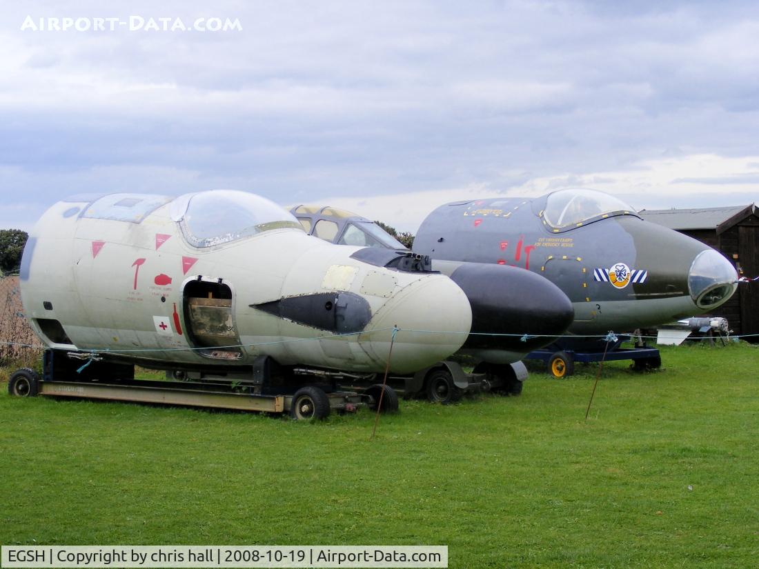 Norwich International Airport, Norwich, England United Kingdom (EGSH) - from right to left, WH984 EE Canberra B Mk. 15; WM267 Gloster Meteor NF Mk. 11; EE Canberra