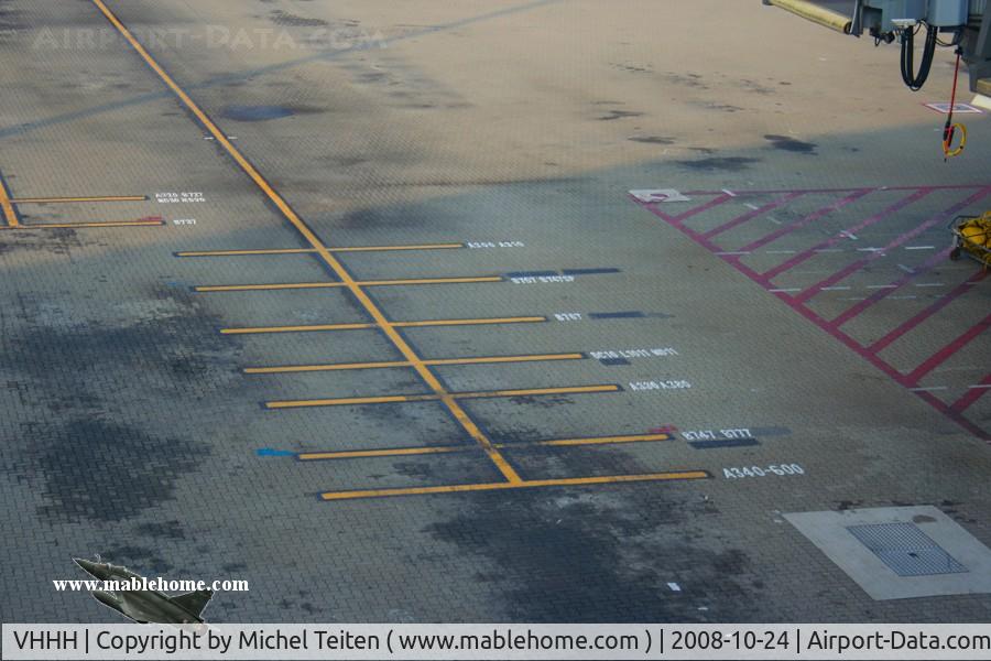 Hong Kong International Airport, Hong Kong Hong Kong (VHHH) - Marks for different type of airliners at a gate - Note that it is ready for the A380