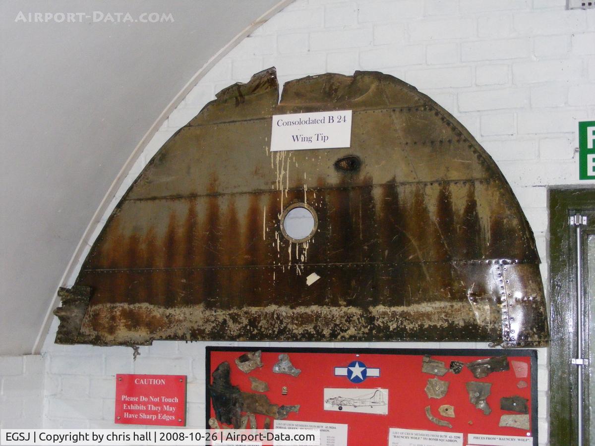Seething Airfield Airport, Norwich, England United Kingdom (EGSJ) - B-24 wing tip in the Seething airfield Control Tower Museum