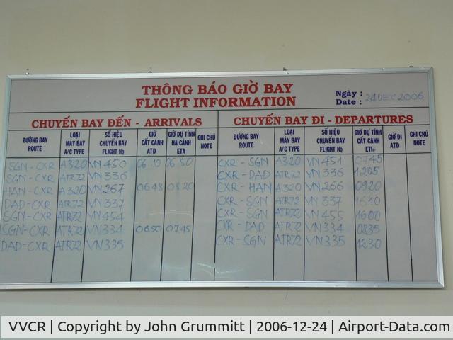 Cam Ranh Airport, Nha Trang Viet Nam (VVCR) - Handwritten departures board.