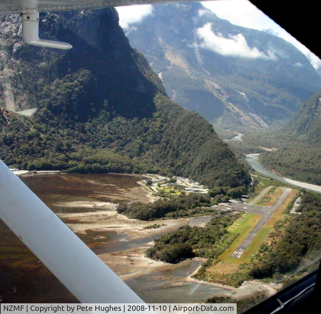 Milford Sound Airport, Milford Sound New Zealand (NZMF) - Stunning field! Milford Sound NZ, high downwind for 29 in Ce206 ZK-RLM