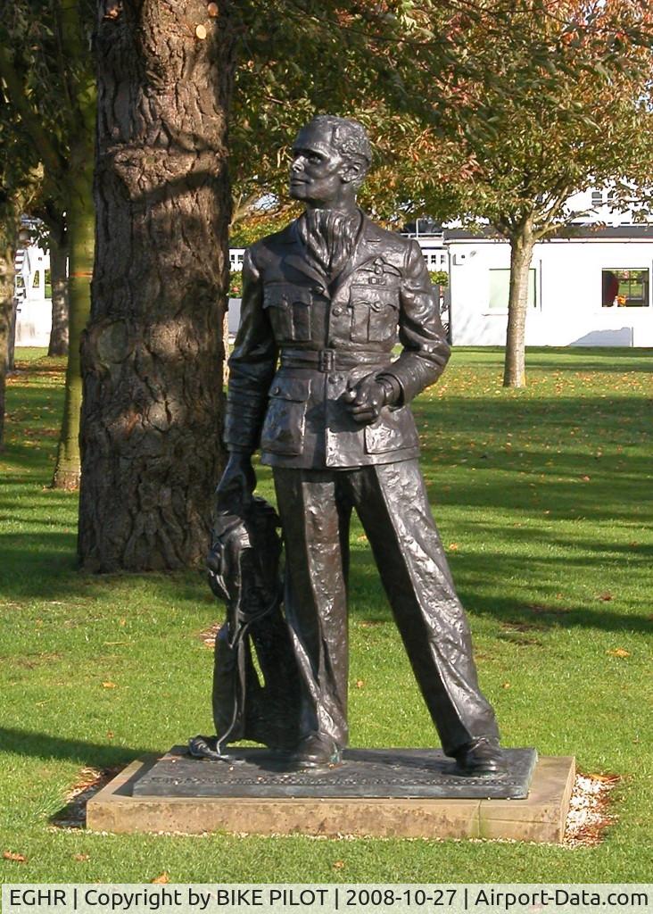 Goodwood Airfield Airport, Chichester, England United Kingdom (EGHR) - DOUGLAS BADER MEMORIAL AT GOODWOOD FROM WERE HE FLEW ON HIS LAST OP.