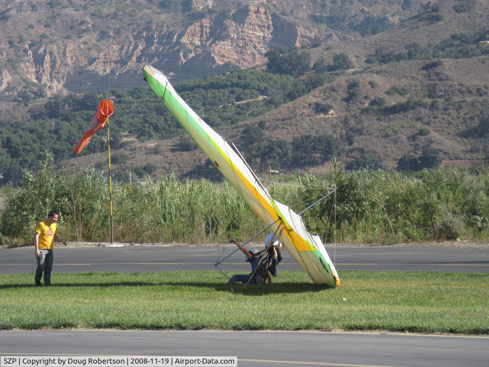 Santa Paula Airport (SZP) - Repealing the Law of Gravity-Hang Glider launching from level ground-Crash