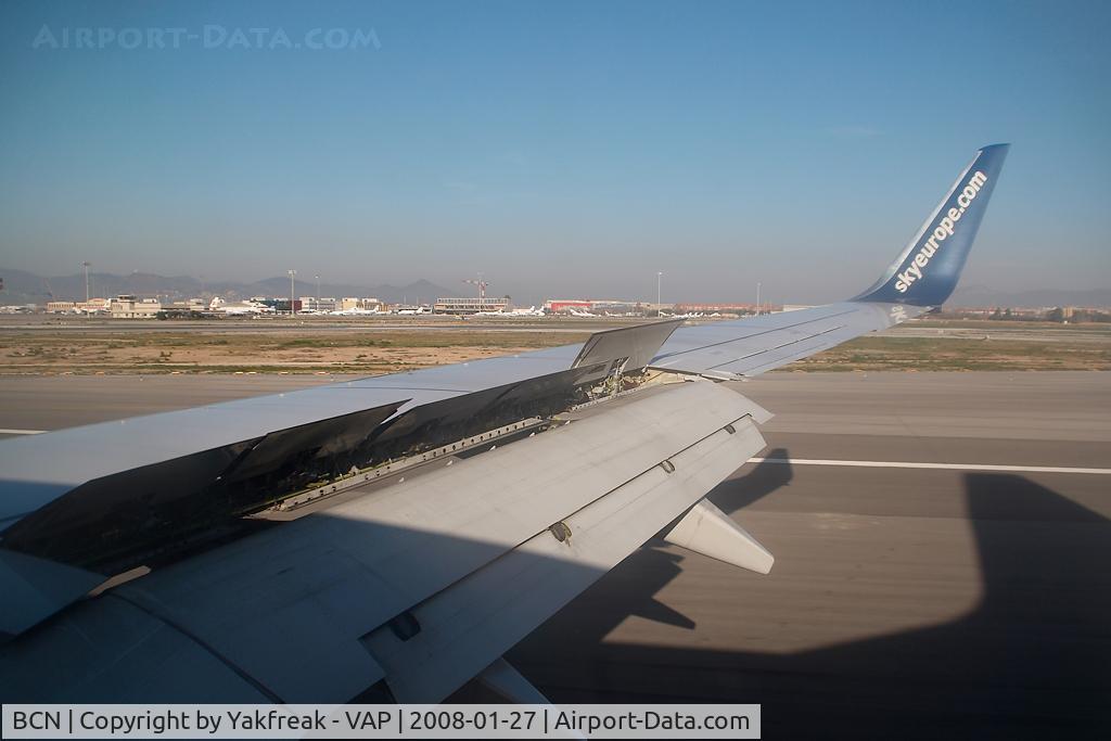 Barcelona International Airport, Barcelona Spain (BCN) - seen from Sky Europe 737-700 OM-NGA