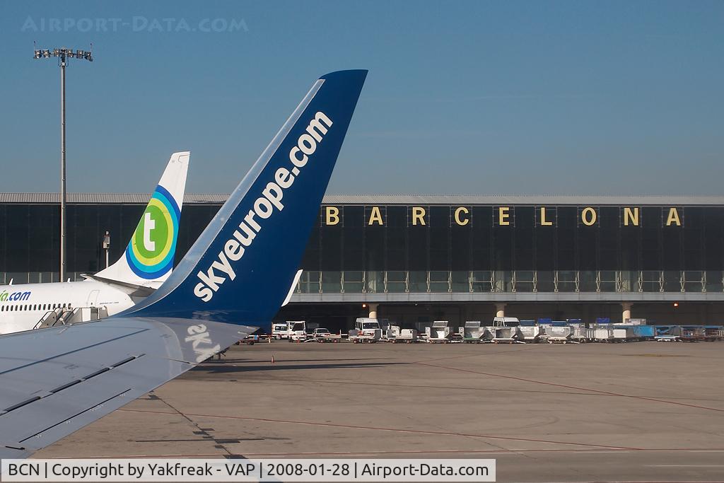 Barcelona International Airport, Barcelona Spain (BCN) - seen from Sky Europe 737-700 OM-NGA