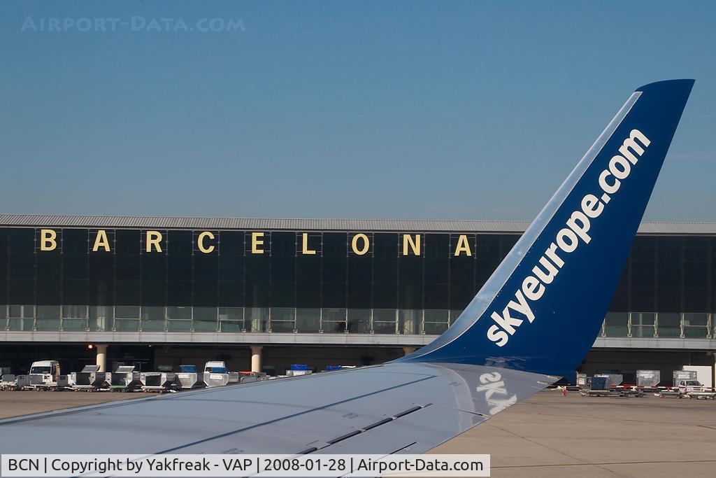 Barcelona International Airport, Barcelona Spain (BCN) - seen from Sky Europe 737-700 OM-NGA