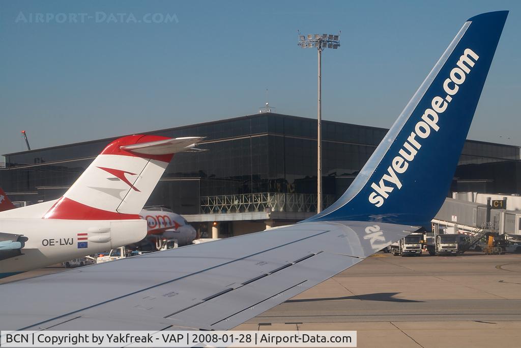 Barcelona International Airport, Barcelona Spain (BCN) - seen from Sky Europe 737-700 OM-NGA