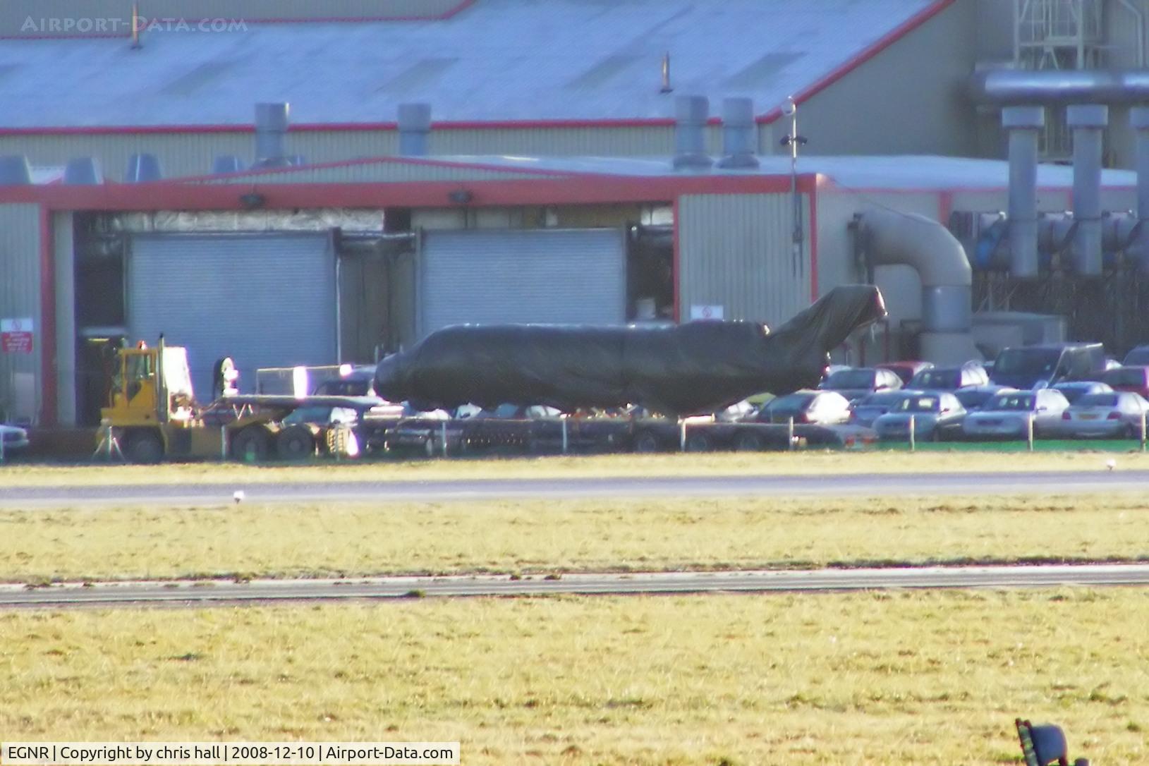 Hawarden Airport, Chester, England United Kingdom (EGNR) - new Hawker Bizjet fuselage being transported by flatbed truck at Hawarden