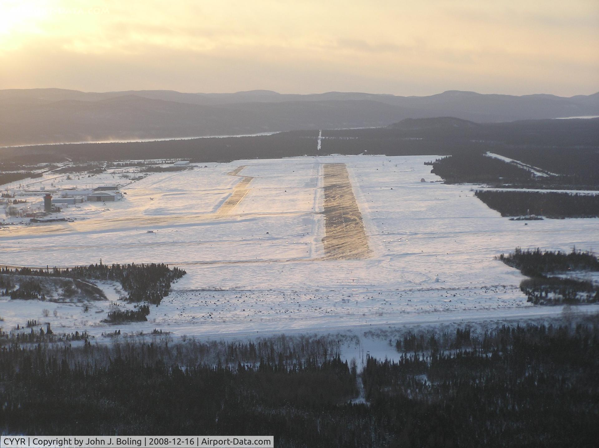 CFB Goose Bay (Goose Bay Airport), Happy Valley-Goose Bay, Newfoundland and Labrador Canada (CYYR) - Runway 26 at Goose Bay. Wind 300 at 18, gusts to 28, blowing snow.