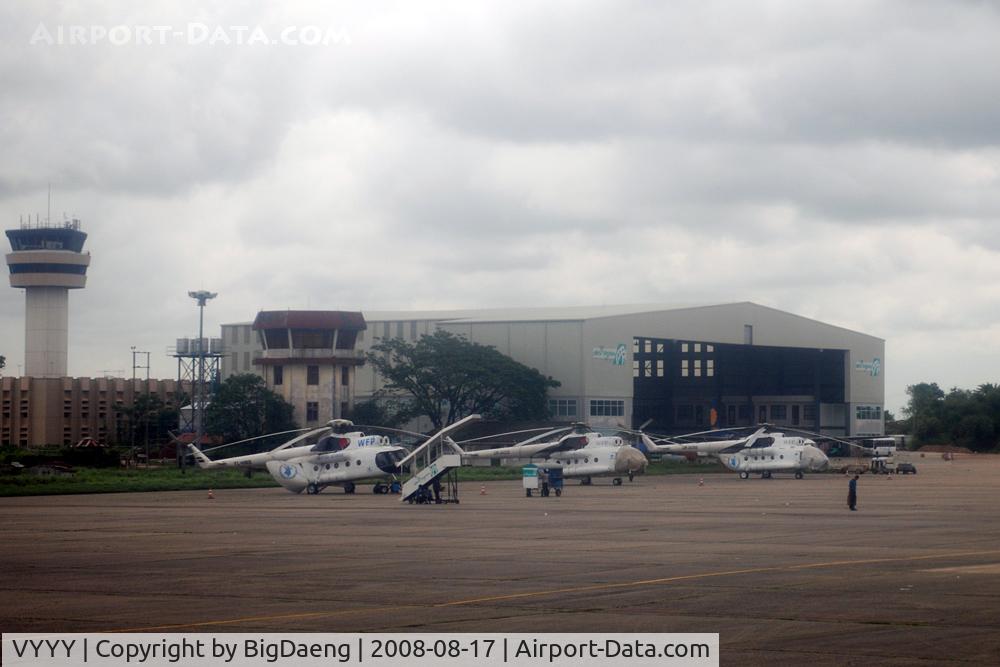 Yangon International Airport, Yangon (Rangoon) Myanmar (VYYY) - AIR BAGAN hangar seen from onboard AIR BAGAN XY-AGF. 