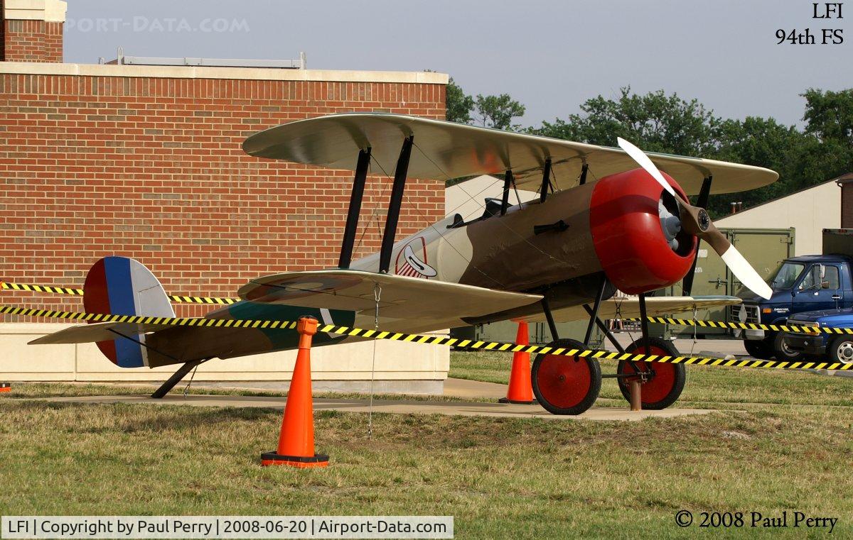 Langley Afb Airport (LFI) - Nieuport 28 replica in the 94th Pursuit Sqdn colors.  Nice touch of history, one of the first types flown by the 1st Pursuit Group
