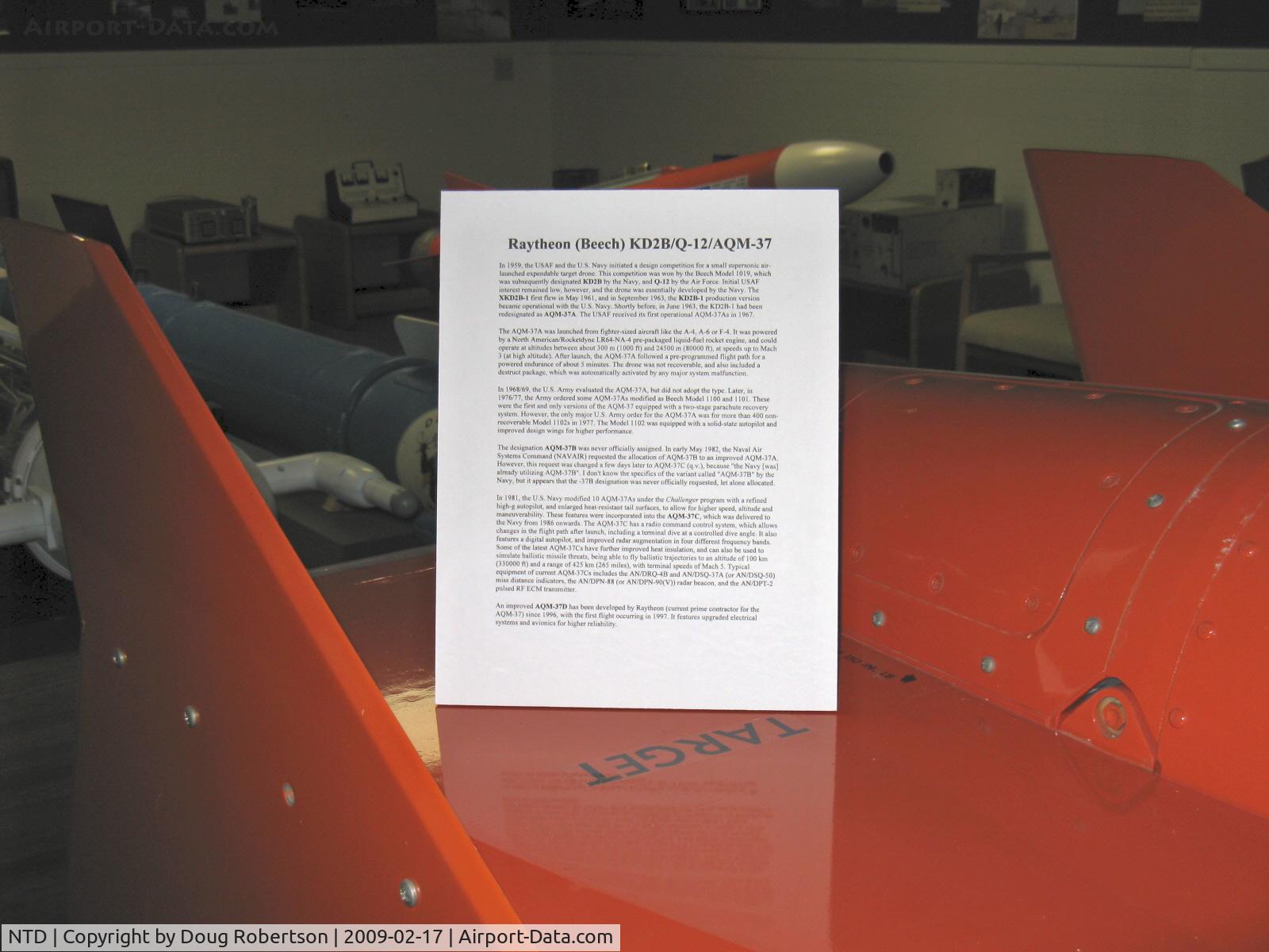Point Mugu Nas (naval Base Ventura Co) Airport (NTD) - Raytheon (Beech) KD2B/Q-12/AQM-37 Supersonic Target Drone, Data card with program details (please see large version for legibility), at Command History Storage Facility