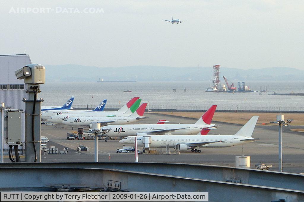 Tokyo International Airport (Haneda), Ota, Tokyo Japan (RJTT) - A view of the southern approach to Tokyo Haneda which first passes the Maintenance Area