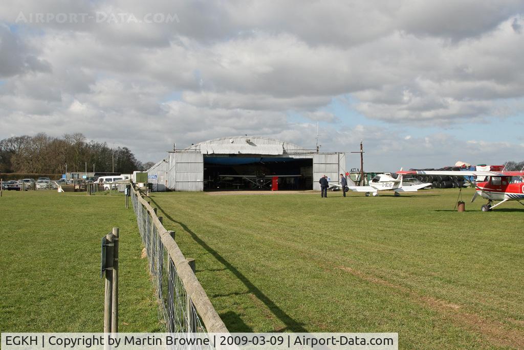 Lashenden/Headcorn Airport, Maidstone, England United Kingdom (EGKH) - Looking towards the Maint Hangar from the public area.