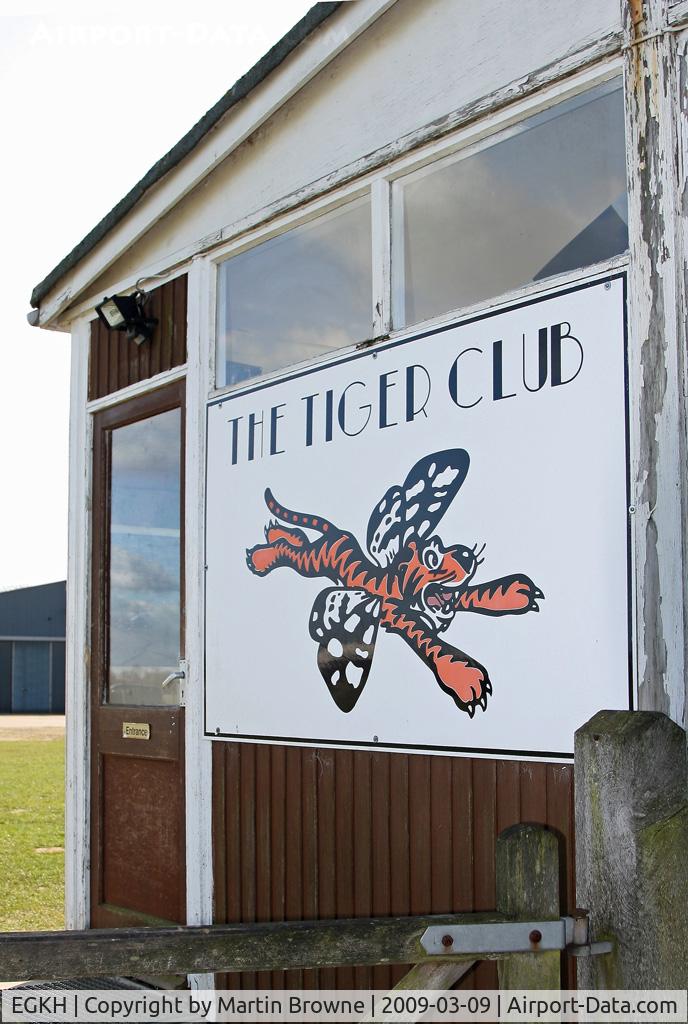 Lashenden/Headcorn Airport, Maidstone, England United Kingdom (EGKH) - Sign on the side of the famous Tiger Club Hut.