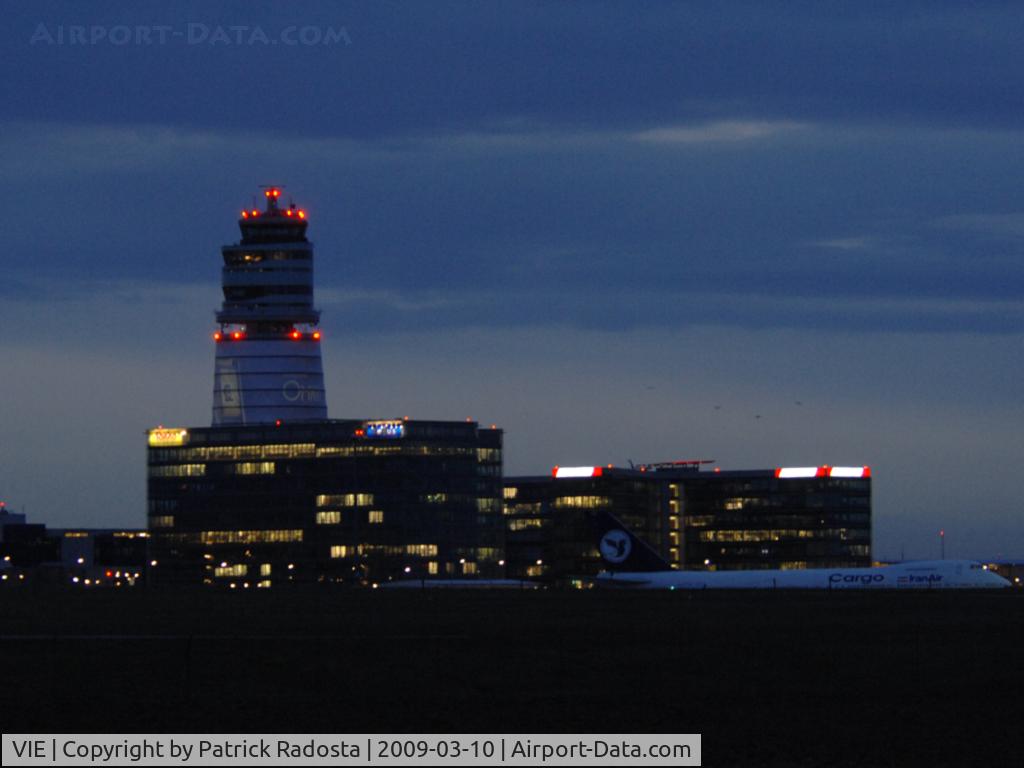 Vienna International Airport, Vienna Austria (VIE) - VIE Airport with Iran Air Cargo 747 in the evening