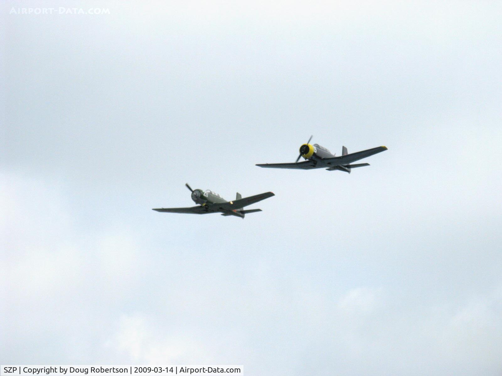 Santa Paula Airport (SZP) - N147M & N9278F in Missing Man Formation Tribute Flight-Morning.