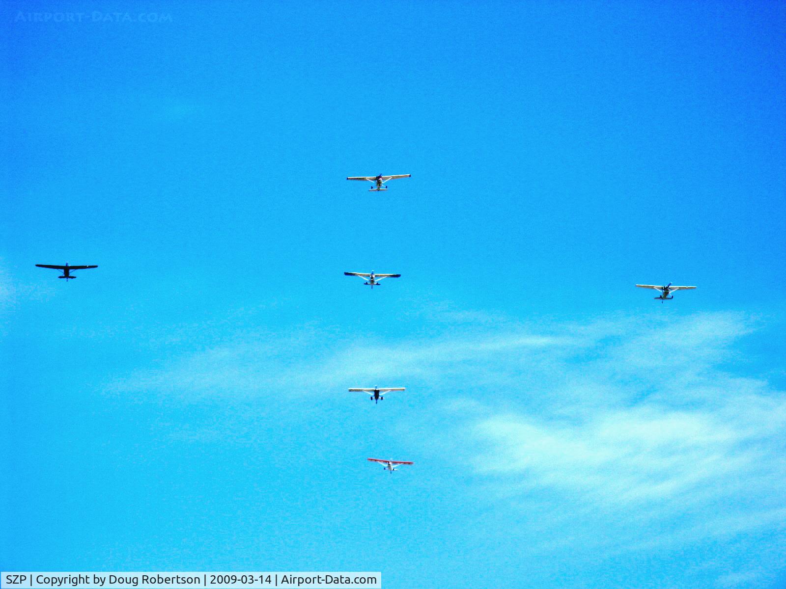 Santa Paula Airport (SZP) - Missing man Formation Tribute Flight-Afternoon-Eleven aircraft in two formations-this is lead formation.