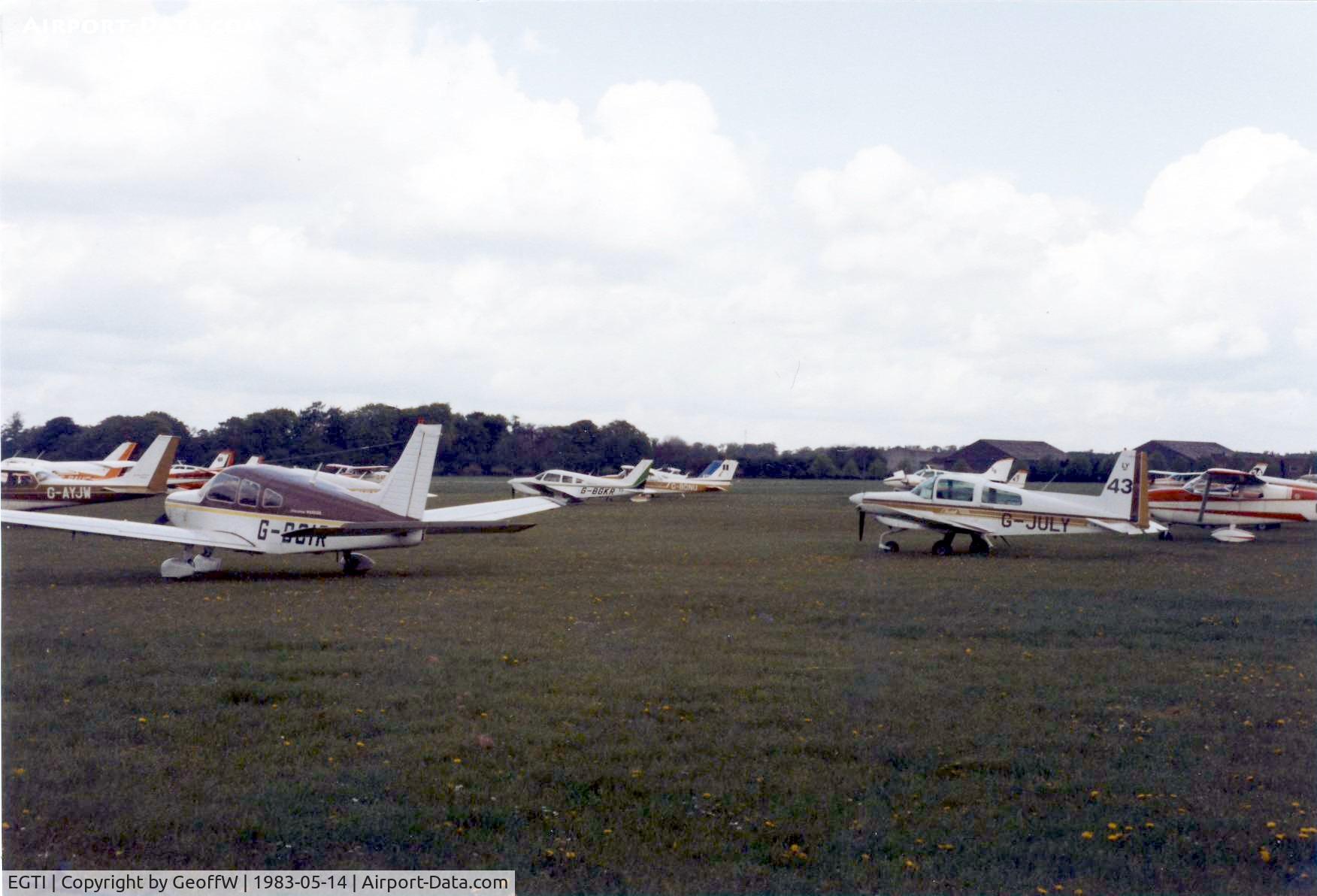 EGTI Airport - A 2nd view across Leavesden airfield with the competitors gathered for the start of the London to Londonderry Air Race of 1983
