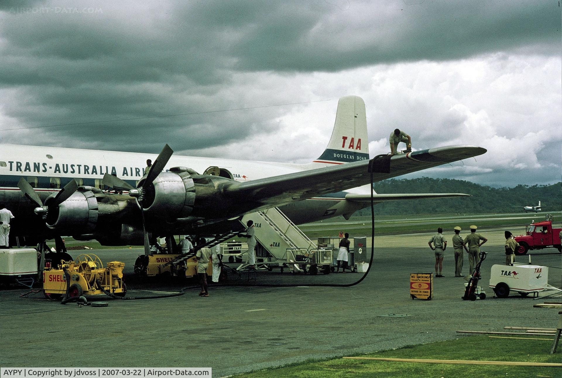 Port Moresby/Jackson International Airport, Port Moresby Papua New Guinea (AYPY) - TAA DC-6B prepares for flight to Brisbane.