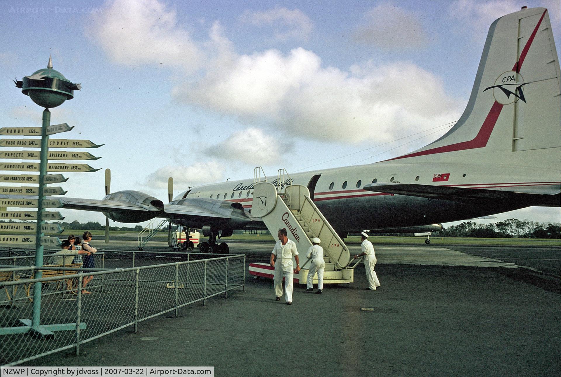 RNZAF Base Auckland Airport, Auckland New Zealand (NZWP) - Brittannia prepares for flight to Nadi, Fiji December 1964