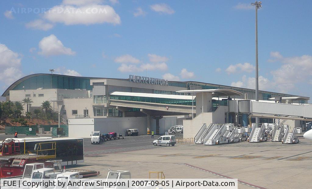 El Matorral Airport, Fuerteventura Spain (FUE) - FUE terminal seen from the plane.