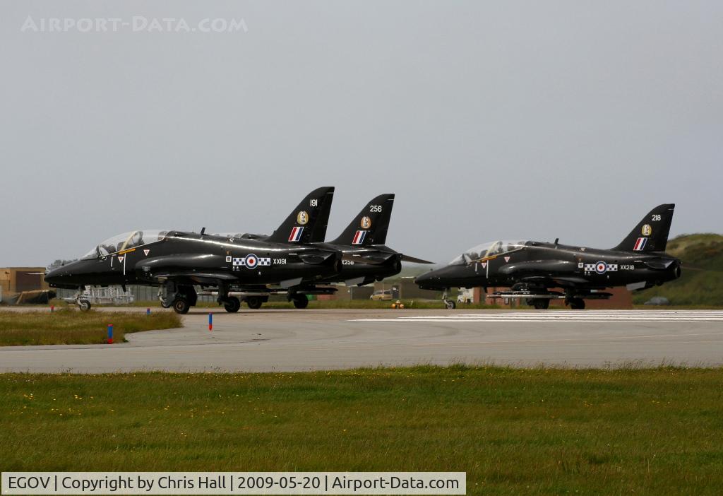 Anglesey Airport (Maes Awyr Môn) or RAF Valley, Anglesey United Kingdom (EGOV) - XX191, XX256 and XX218 of No 4 FTS/19(R) Sqn