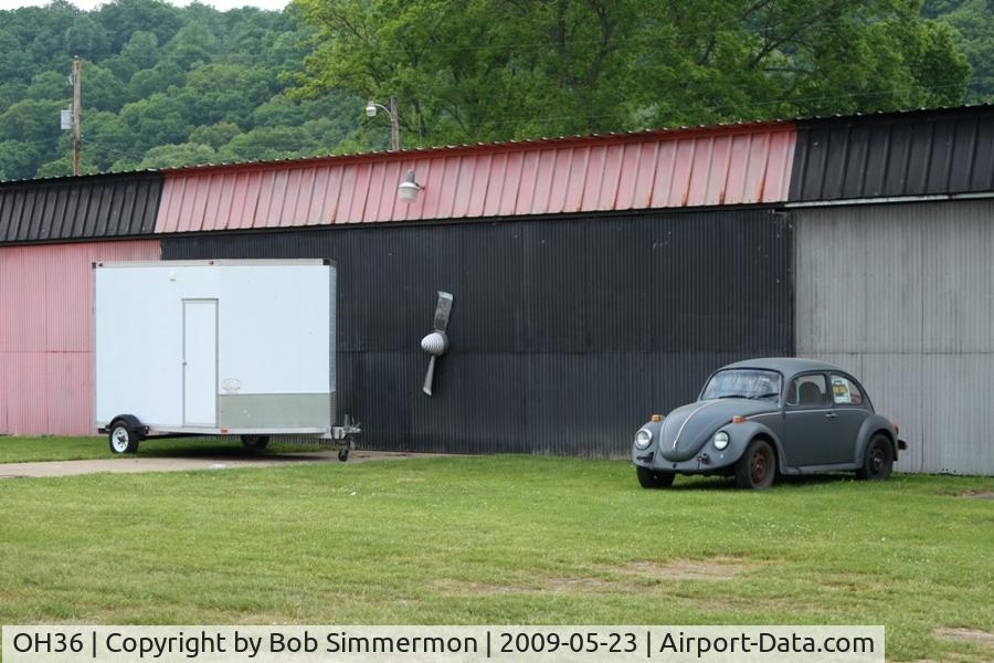 Riverside Airport (OH36) - A little hanger art and a nice old VW at Zanesville Riverside