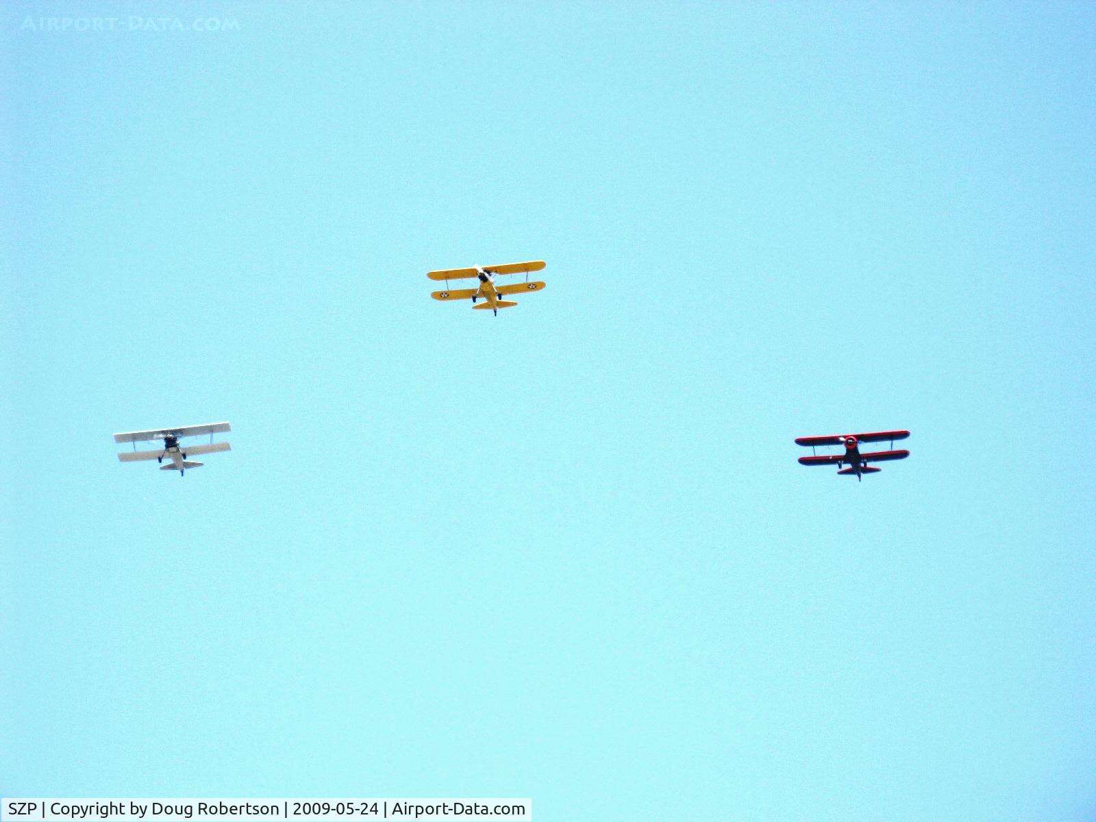 Santa Paula Airport (SZP) - Three Boeing Stearmans in Tribute Formation N65124, N69765, N59031