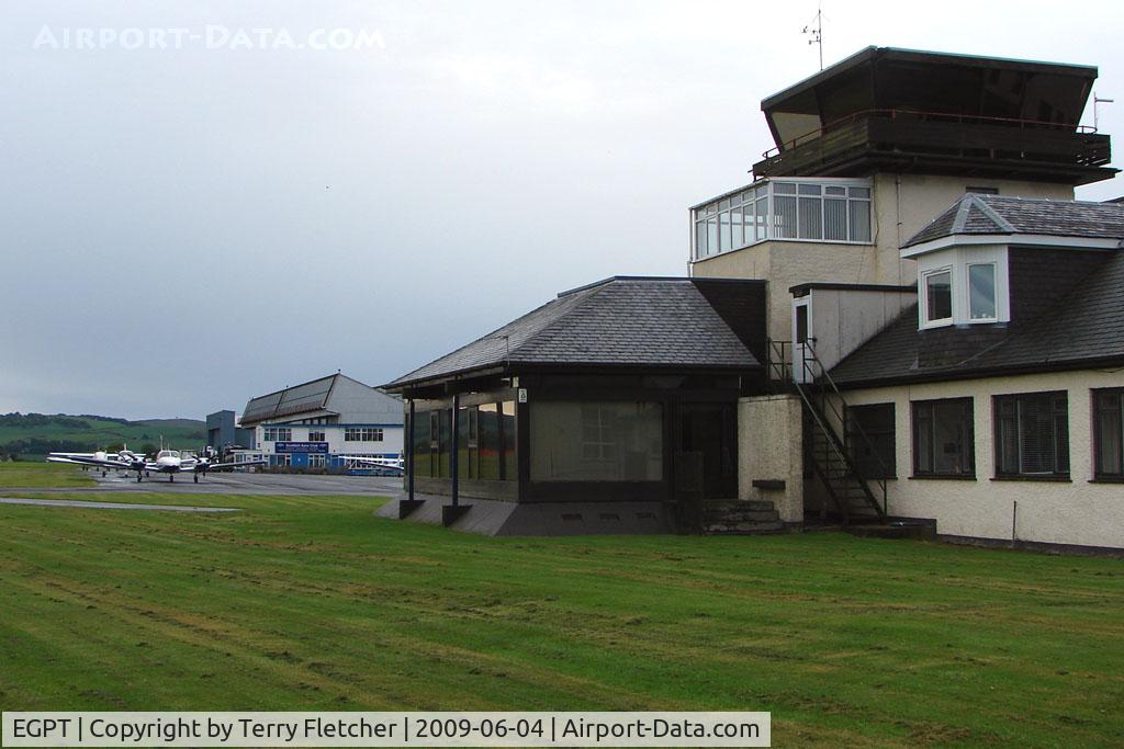 Perth Airport (Scotland), Perth, Scotland United Kingdom (EGPT) - View of the Apron , in front of the Control Tower at Perth, Scone, Scotland