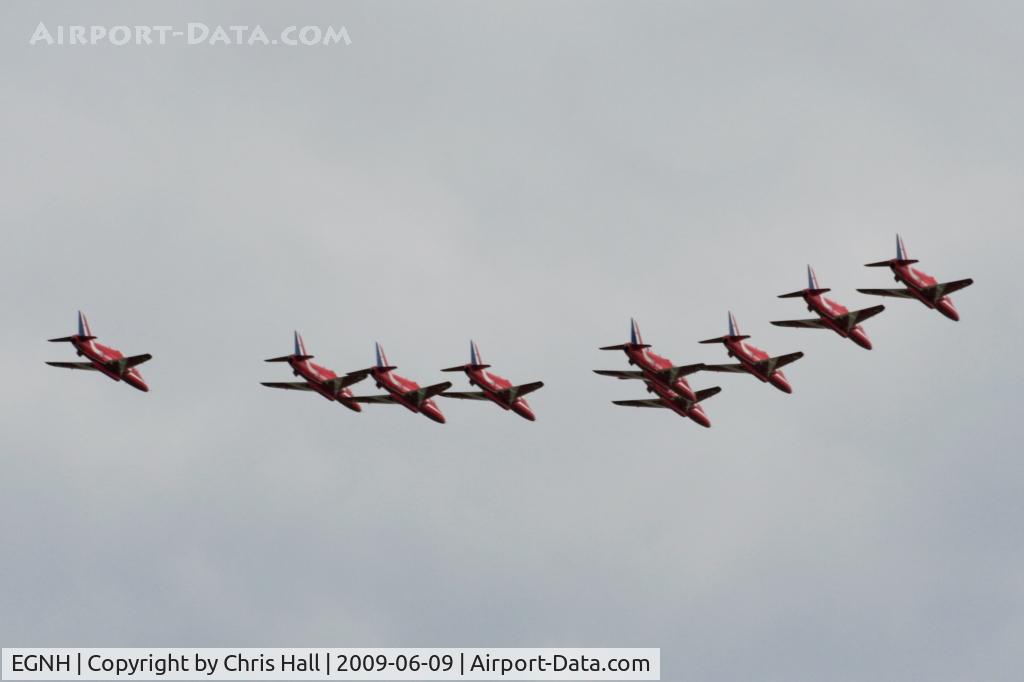 Blackpool International Airport, Blackpool, England United Kingdom (EGNH) - Red Arrows flying over Blackpool Airport