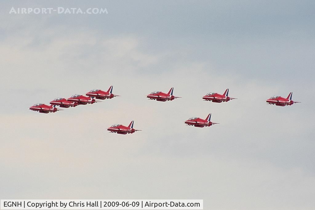 Blackpool International Airport, Blackpool, England United Kingdom (EGNH) - Red Arrows flying over Blackpool Airport