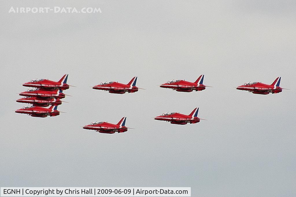 Blackpool International Airport, Blackpool, England United Kingdom (EGNH) - Red Arrows flying over Blackpool Airport