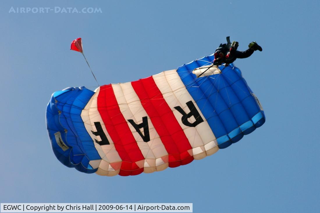 RAF Cosford Airport, Albrighton, England United Kingdom (EGWC) - RAF Falcons parachute display team at the Cosford Air Show