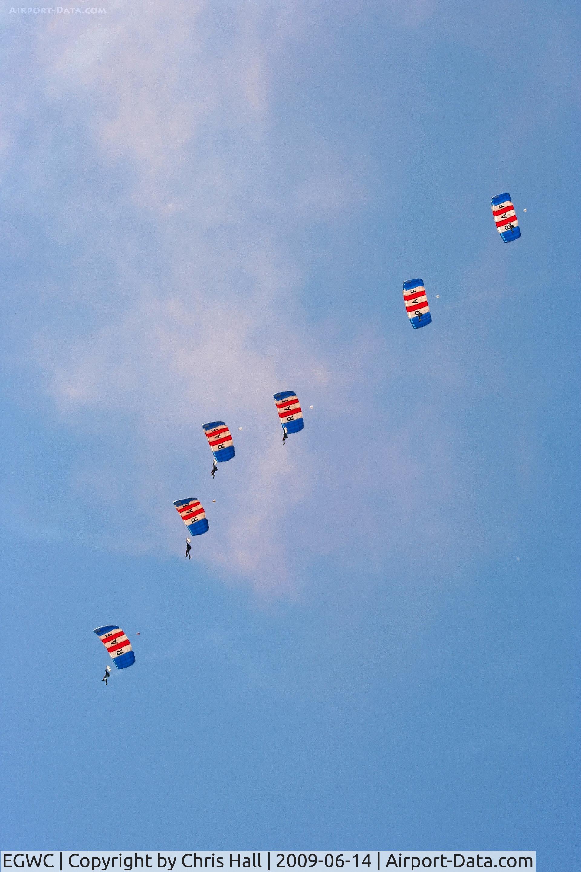 RAF Cosford Airport, Albrighton, England United Kingdom (EGWC) - RAF Falcons parachute display team at the Cosford Air Show