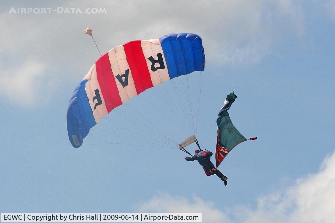 RAF Cosford Airport, Albrighton, England United Kingdom (EGWC) - RAF Falcons parachute display team at the Cosford Air Show