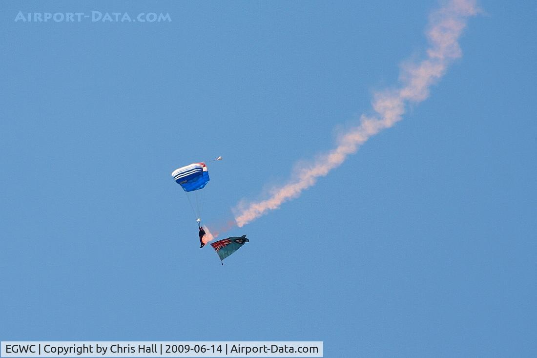 RAF Cosford Airport, Albrighton, England United Kingdom (EGWC) - RAF Falcons parachute display team at the Cosford Air Show