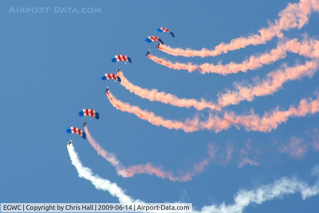 RAF Cosford Airport, Albrighton, England United Kingdom (EGWC) - RAF Falcons parachute display team at the Cosford Air Show