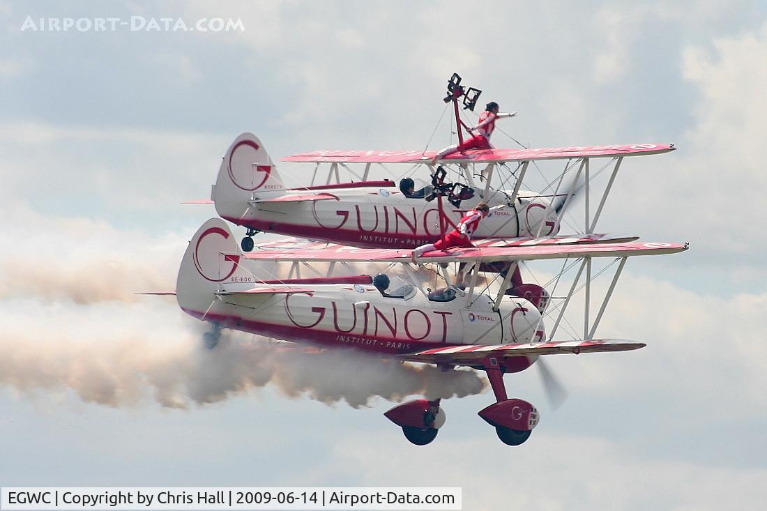 RAF Cosford Airport, Albrighton, England United Kingdom (EGWC) - Team Guinot Boeing Stearman displaying at the Cosford Air Show
