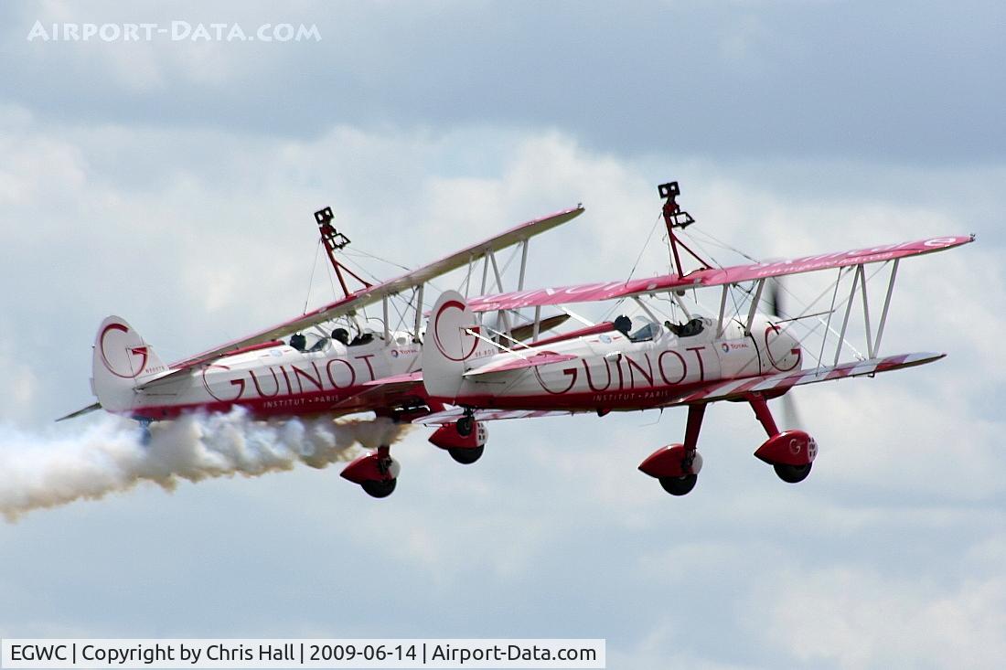 RAF Cosford Airport, Albrighton, England United Kingdom (EGWC) - Team Guinot Boeing Stearman displaying at the Cosford Air Show
