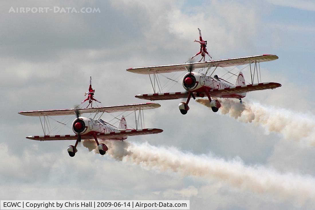 RAF Cosford Airport, Albrighton, England United Kingdom (EGWC) - Team Guinot Boeing Stearman displaying at the Cosford Air Show