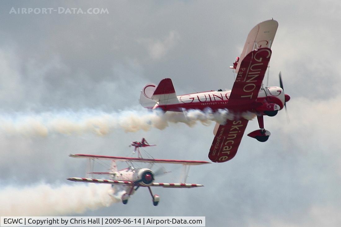 RAF Cosford Airport, Albrighton, England United Kingdom (EGWC) - Team Guinot Boeing Stearman displaying at the Cosford Air Show