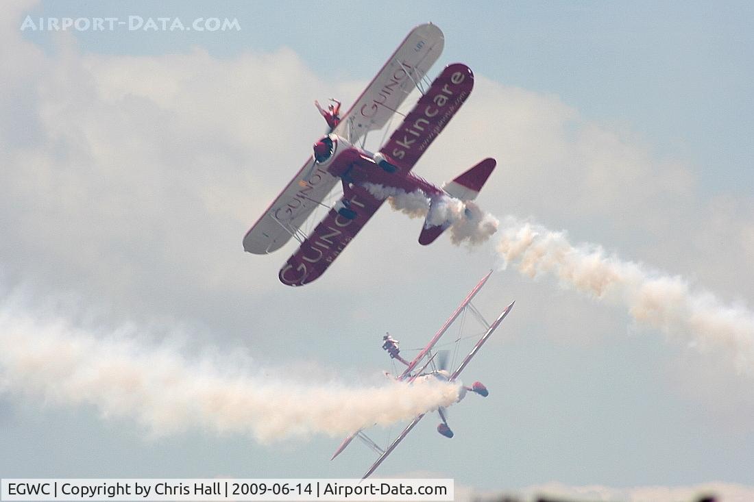 RAF Cosford Airport, Albrighton, England United Kingdom (EGWC) - Team Guinot Boeing Stearman displaying at the Cosford Air Show