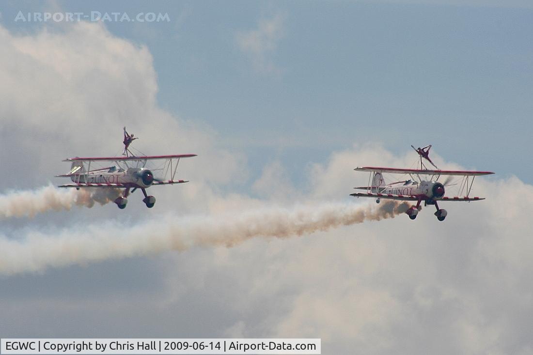 RAF Cosford Airport, Albrighton, England United Kingdom (EGWC) - Team Guinot Boeing Stearman displaying at the Cosford Air Show