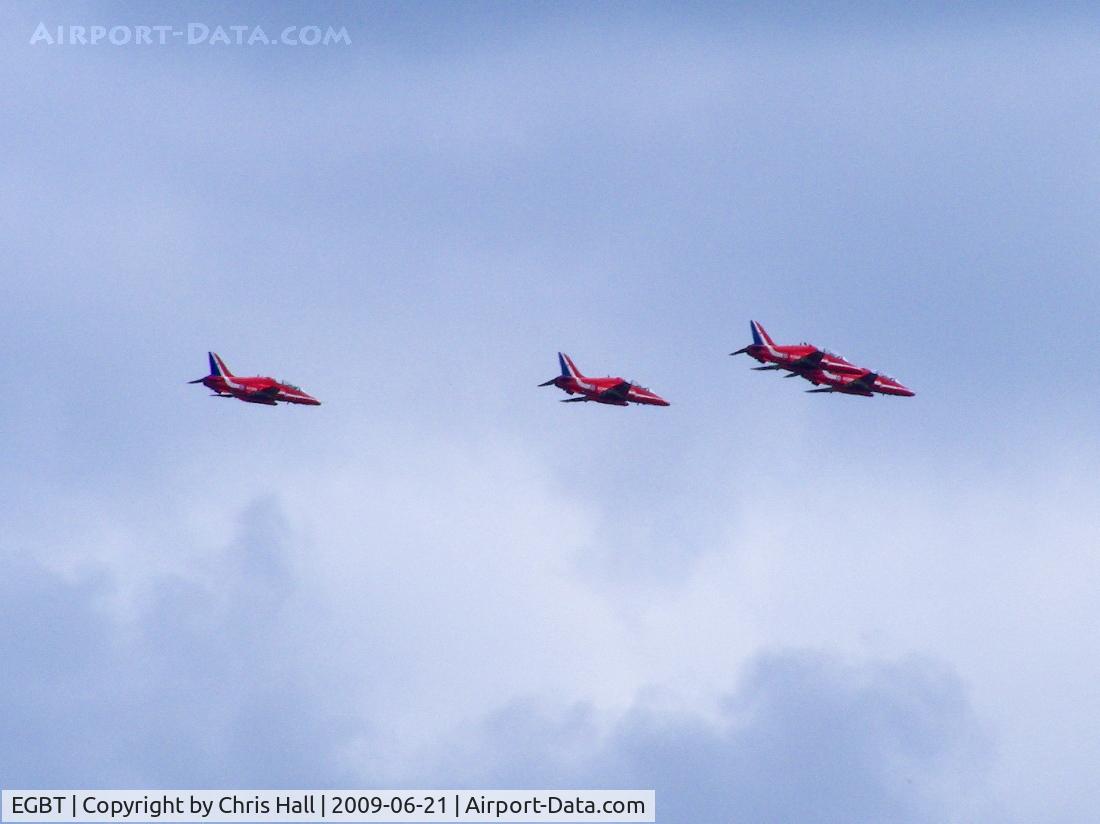 Turweston Aerodrome Airport, Turweston, England United Kingdom (EGBT) - The Red Arrows over Turweston enroute to the British GP at nearby Silverstone