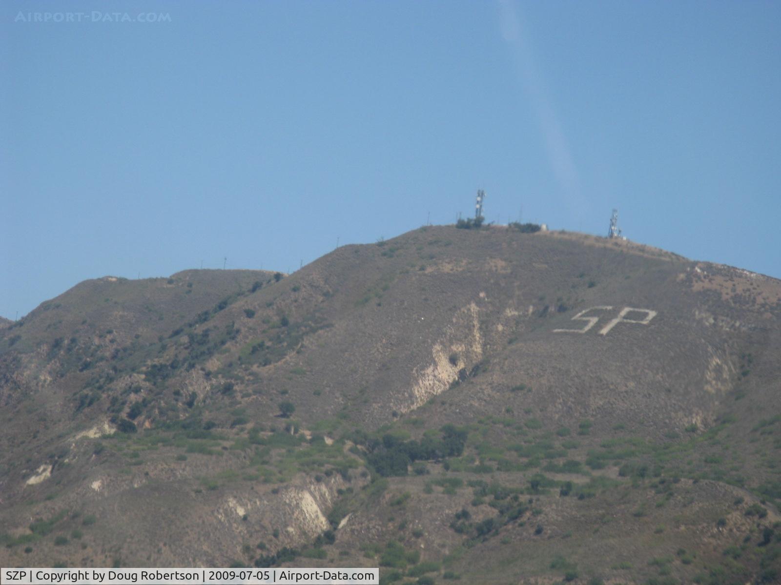 Santa Paula Airport (SZP) - 2,263' South Mountain from N406L, Note prominent SP for Santa Paula