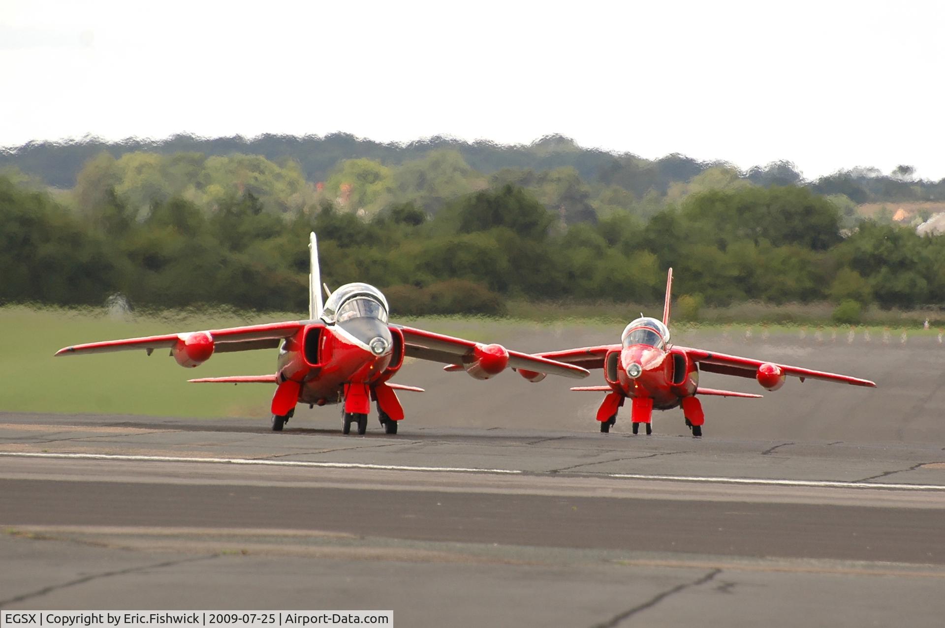 North Weald Airfield Airport, North Weald, England United Kingdom (EGSX) - A pair of Folland Gnats taxying out to the runway