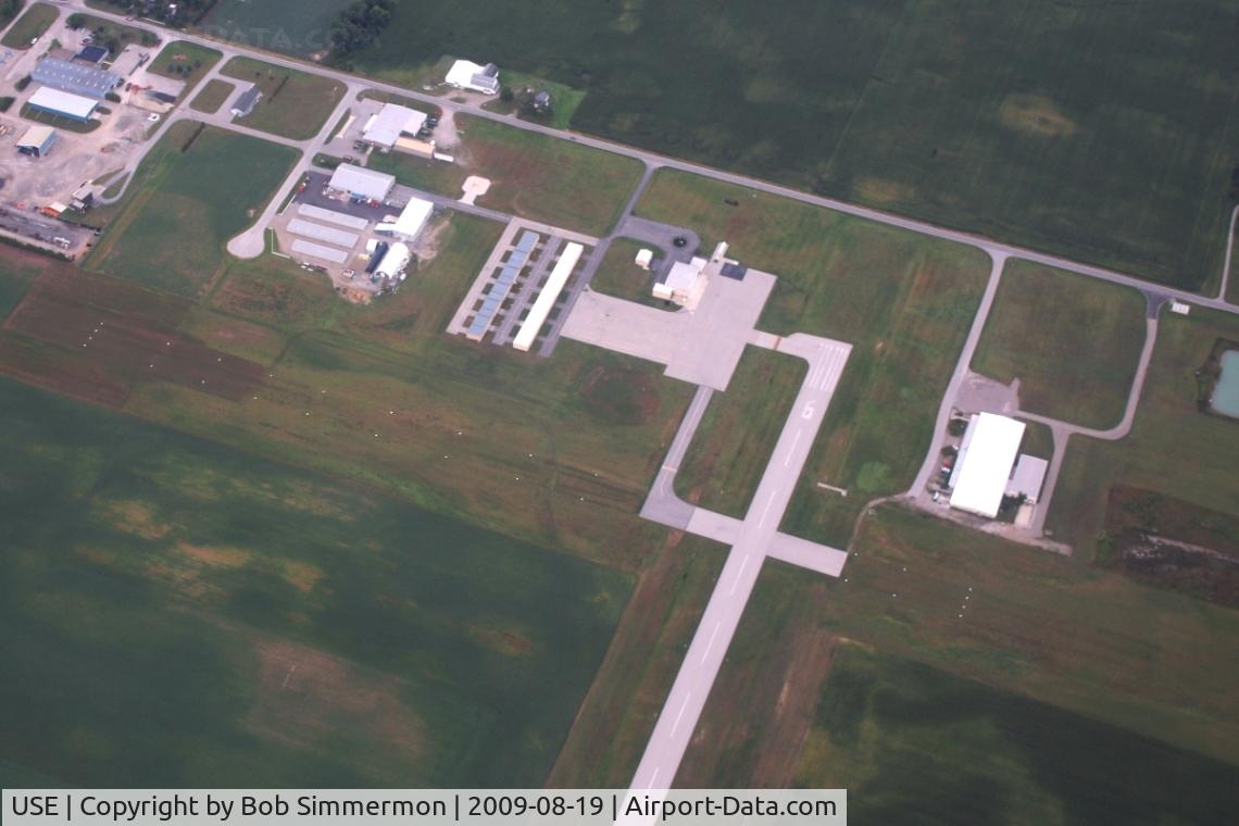 Fulton County Airport (USE) - View of the ramp and facilities from 4500'